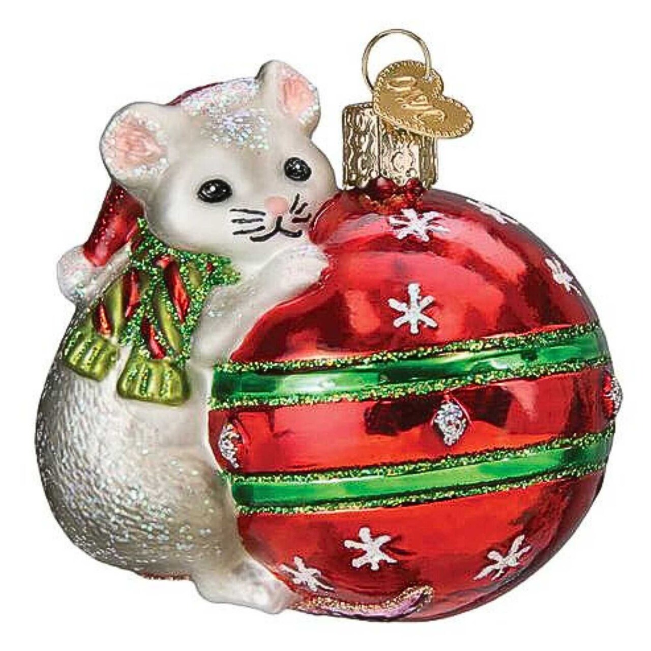 Old World Christmas 3.0 Inch Playful Christmas Mouse Christmas Tree Ornament , Christmas Decor Ball Ornament Santa Hat